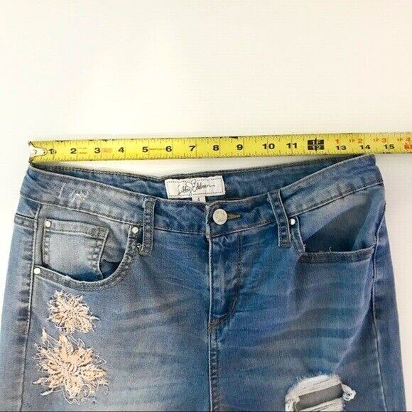 Libby Edelman Women's 4 Light Wash Embroidered Distressed Mid Rise Crop Jeggings - Picture 7 of 9